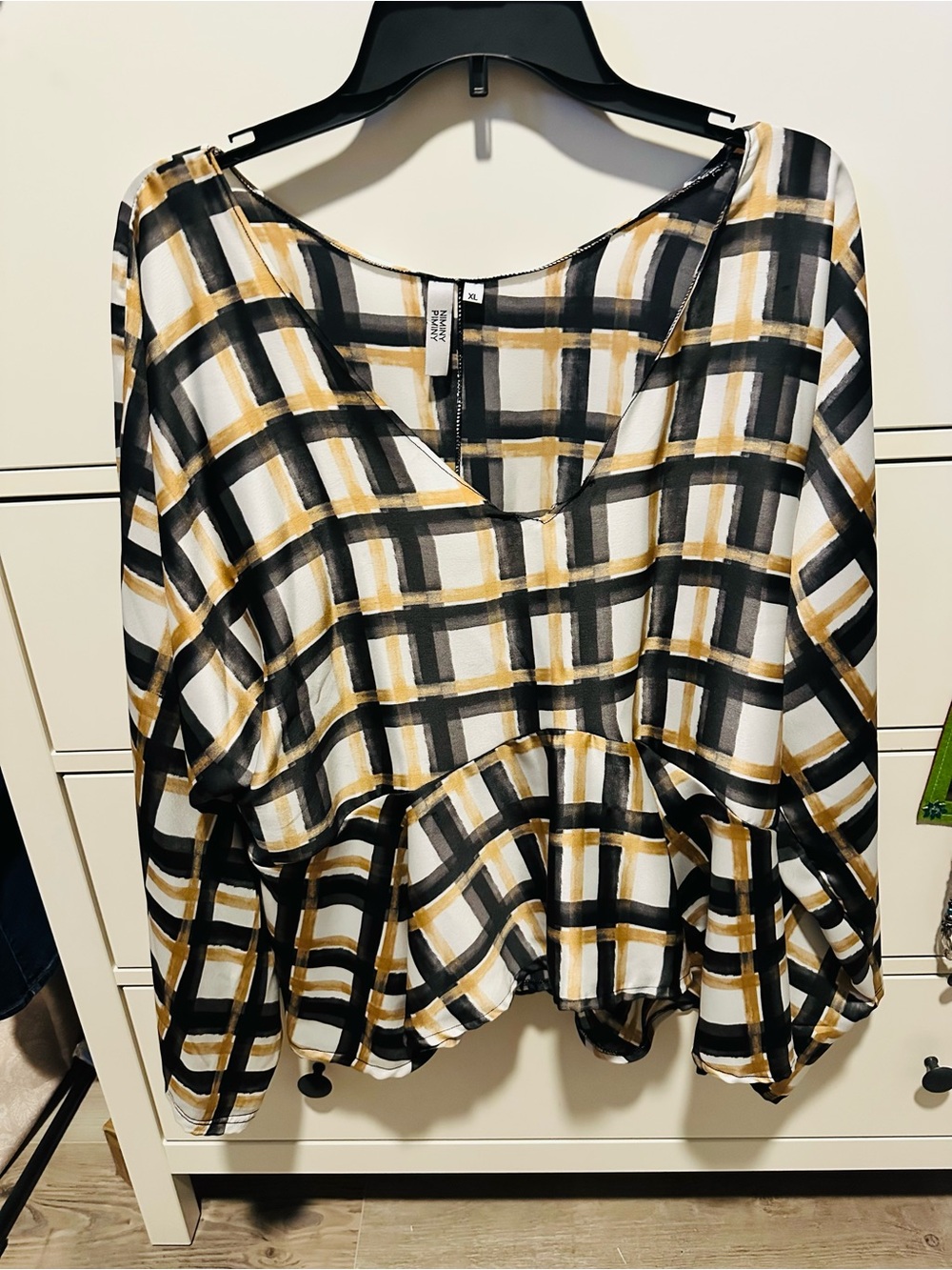 Plaid Peplum Blouse - Black, White & Mustard - Niminy Piminy